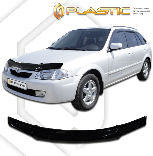 Дефлектор капота Classic черный Mazda Familia универсал 1997-2001 СА Пластик