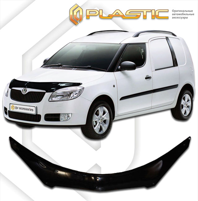 Дефлектор капота (exclusive) Classic черный Skoda Roomster  2006–2010 СА Пластик