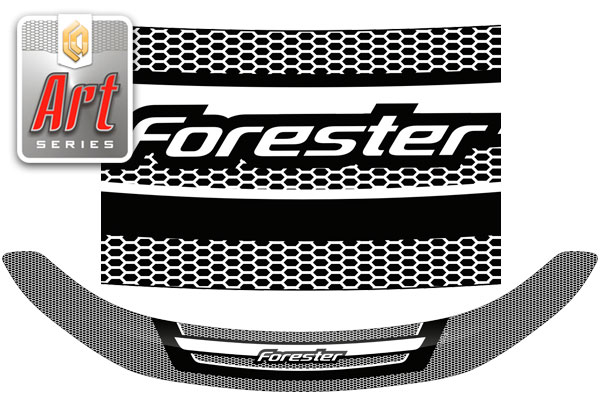 Дефлектор капота Серия "Art" серебро Subaru Forester  2008-2012 СА Пластик