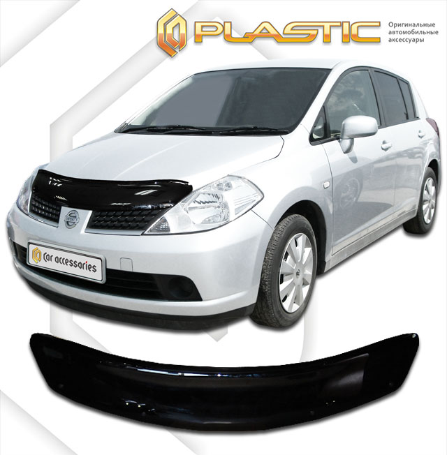 Дефлектор капота Classic черный Nissan Tiida  2007-2014 СА Пластик