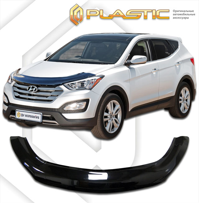 Дефлектор капота (exclusive) Classic черный Hyundai Grand Santa Fe  2014–н.в. СА Пластик