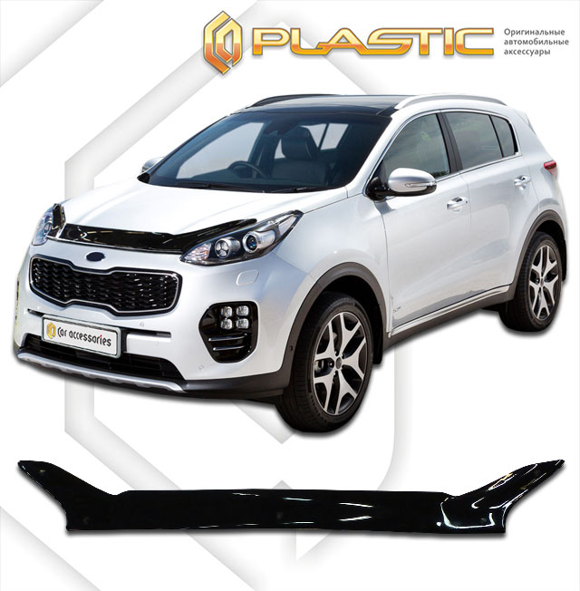 Дефлектор капота Classic черный Kia Sportage  2016-н.в.  СА Пластик