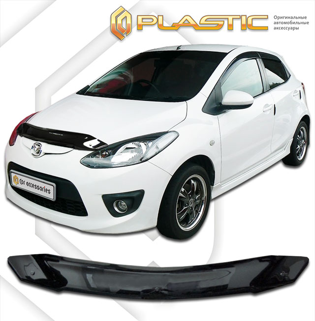 Дефлектор капота Classic черный Mazda 2  2008-2014 СА Пластик