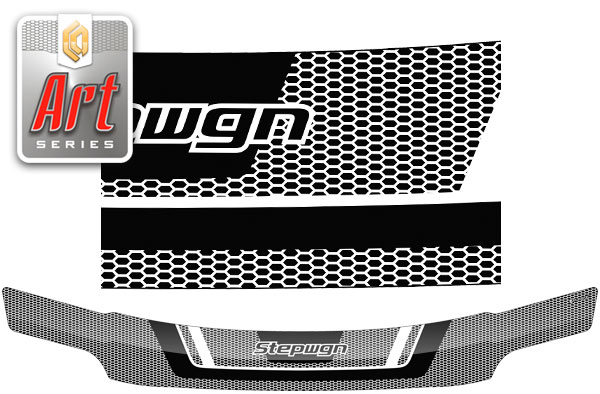 Дефлектор капота Серия "Art" серебро Honda StepWagon  1996-2001 СА Пластик