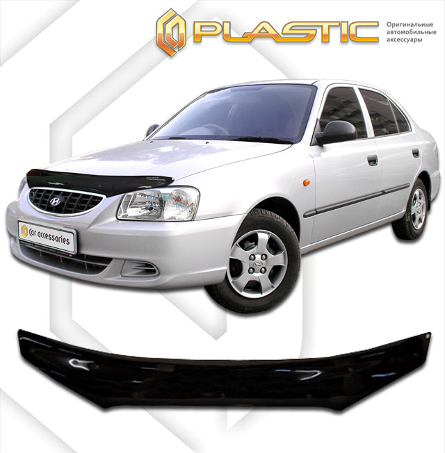 Дефлектор капота Classic черный Hyundai Accent  1999-2008 СА Пластик