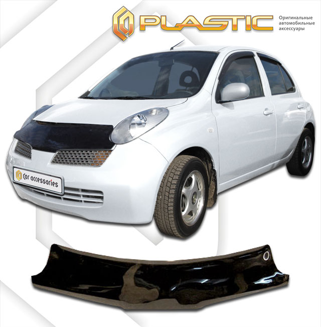 Дефлектор капота Classic черный Nissan March  2004-2006 СА Пластик