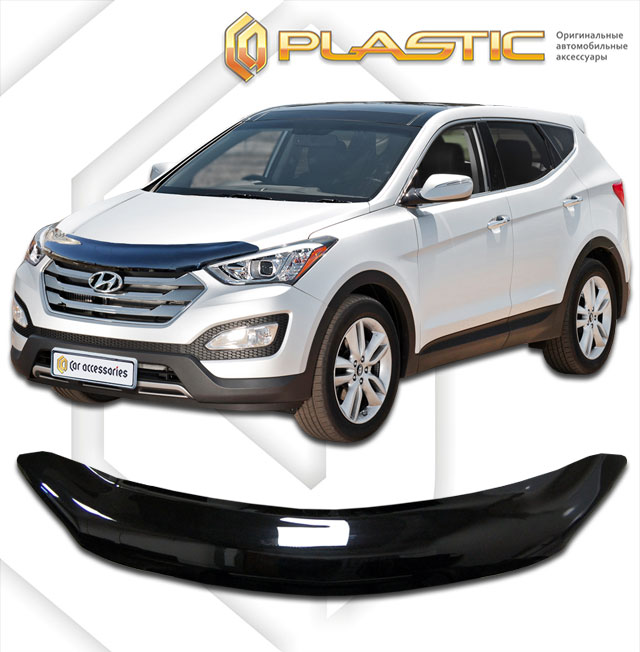 Дефлектор капота Classic черный Hyundai Grand Santa Fe  2014–н.в. СА Пластик