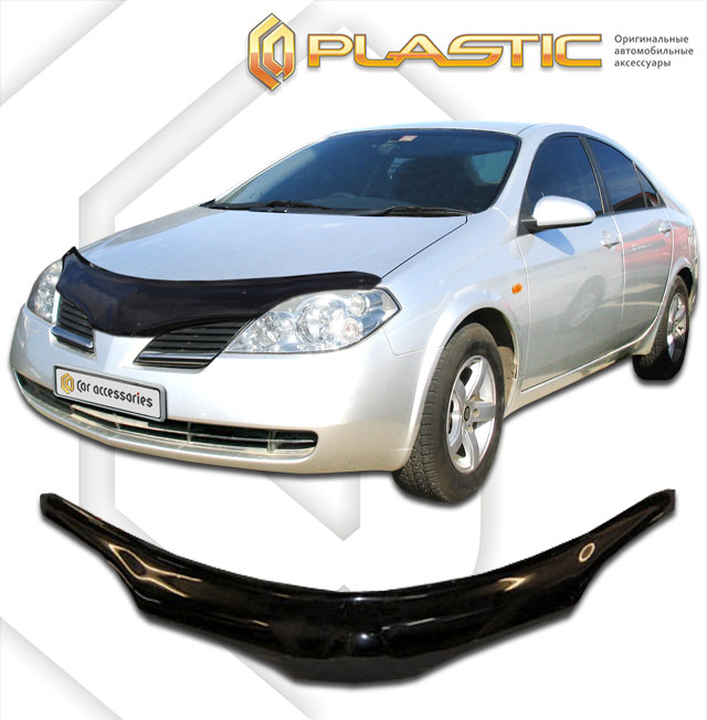 Дефлектор капота (exclusive) Classic черный Nissan Primera  2001-2006 СА Пластик