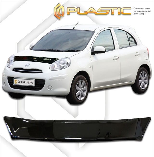 Дефлектор капота Classic черный Nissan March  2010–н.в. СА Пластик