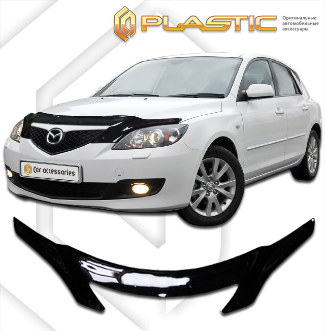 Дефлектор капота (exclusive) Classic черный Mazda Axela хэтчбэк 2004-2009 СА Пластик