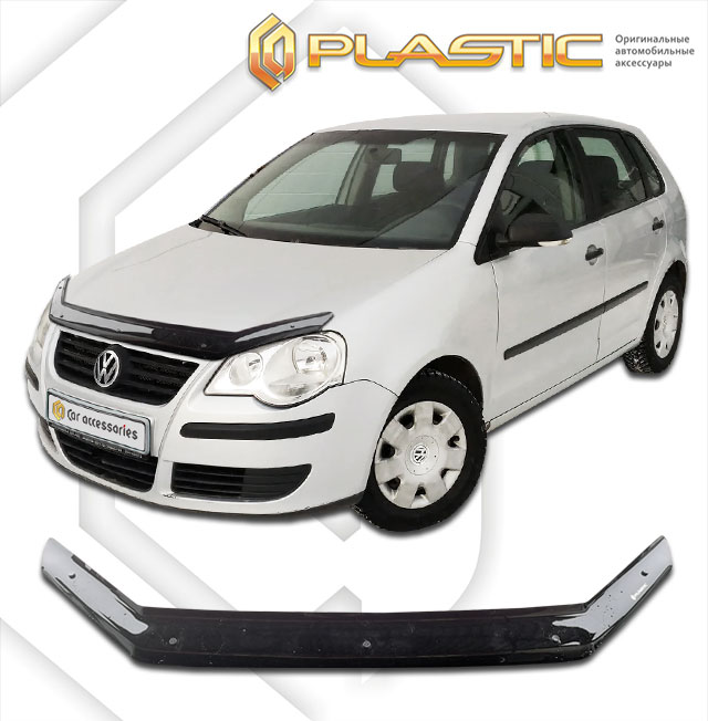 Дефлектор капота Classic черный Volkswagen Polo хэтчбек 5 дв 2005-2009 СА Пластик