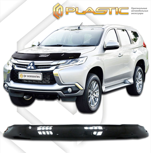 Дефлектор капота Classic черный Mitsubishi Pajero Sport 2016–2021 СА Пластик