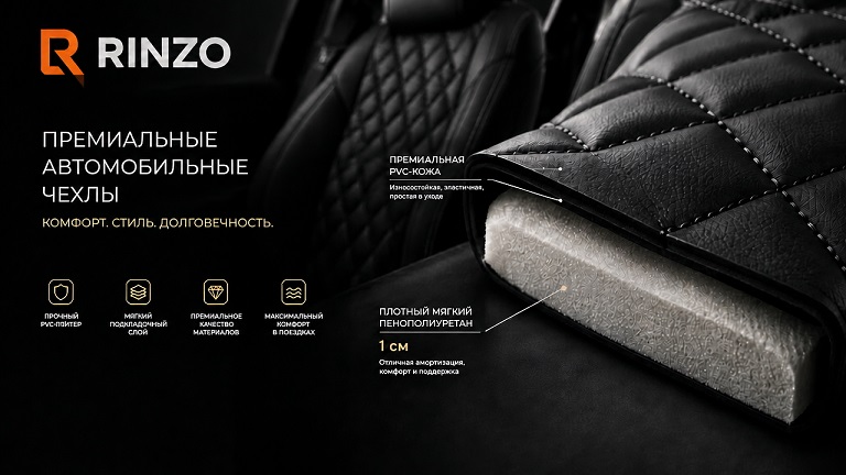 !Чехлы Rinzo кожа PVC Toyota Noah / Voxy 40/40 90/95 2022- на 2 ряда модель Grid (ромб)