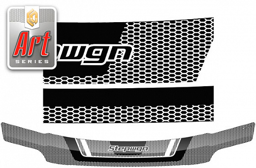 Дефлектор капота Серия "Art" графит Honda StepWagon  1996-2001 СА Пластик