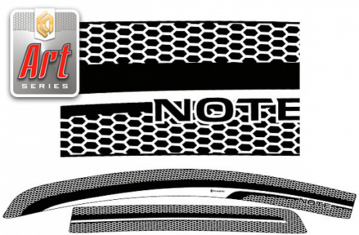 Ветровики дверей Серия "Art" серебро Nissan Note  2012–2020 СА Пластик